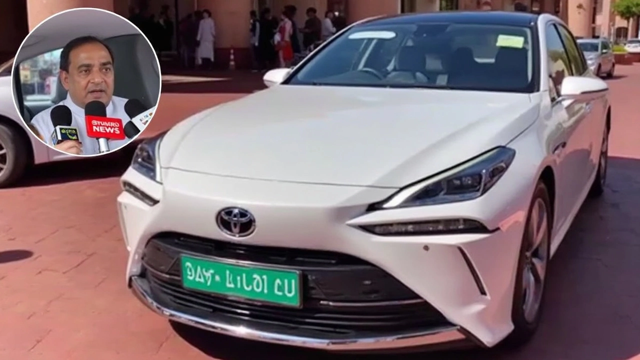 Toyota Mirai Hydrogen-Powered Car Makes Debut as Nitin Gadkari Drives to Parliament
